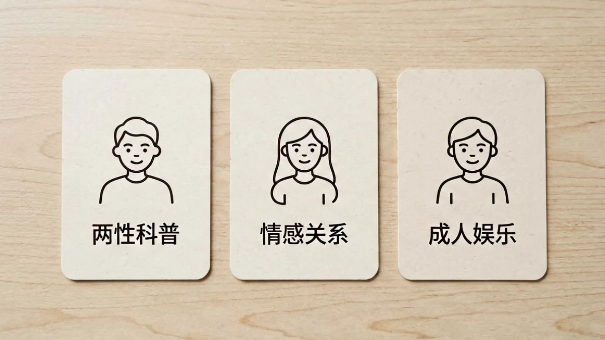 羞羞视频内容分类示意图，展示科普类、情感类、娱乐类三大内容方向的分类卡片排列